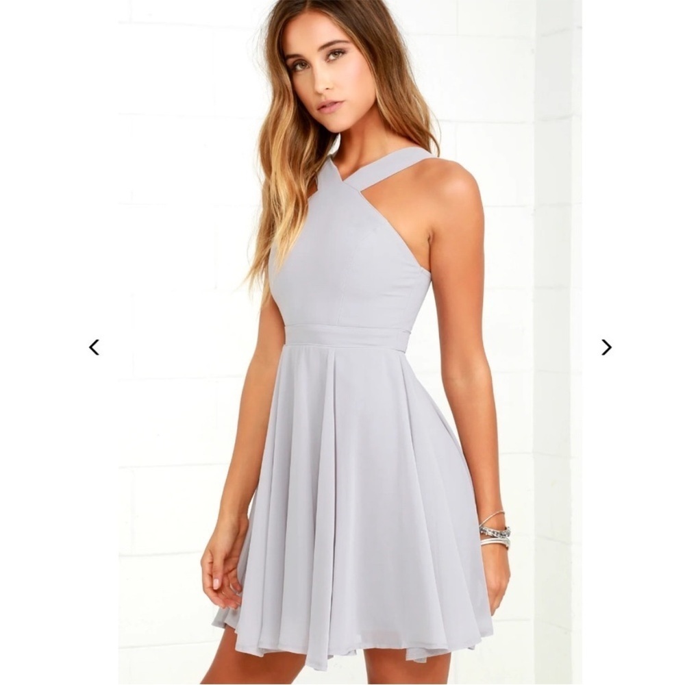 Lulu's Gray Forevermore Halter A-Line Dress